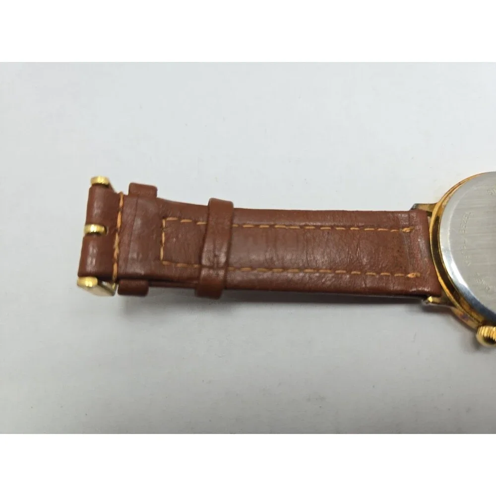 Waltham XF9020B Vintage Mens Sun Moon Calendar Goldtone Quartz Watch New Battery
